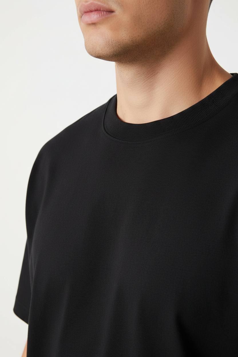 Plain Black T-Shirt – Heavyweight Round Neck